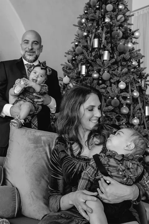 Black and white family photo from Holiday Mini Sessions in Fort Lauderdale – studio in Dania Beach
