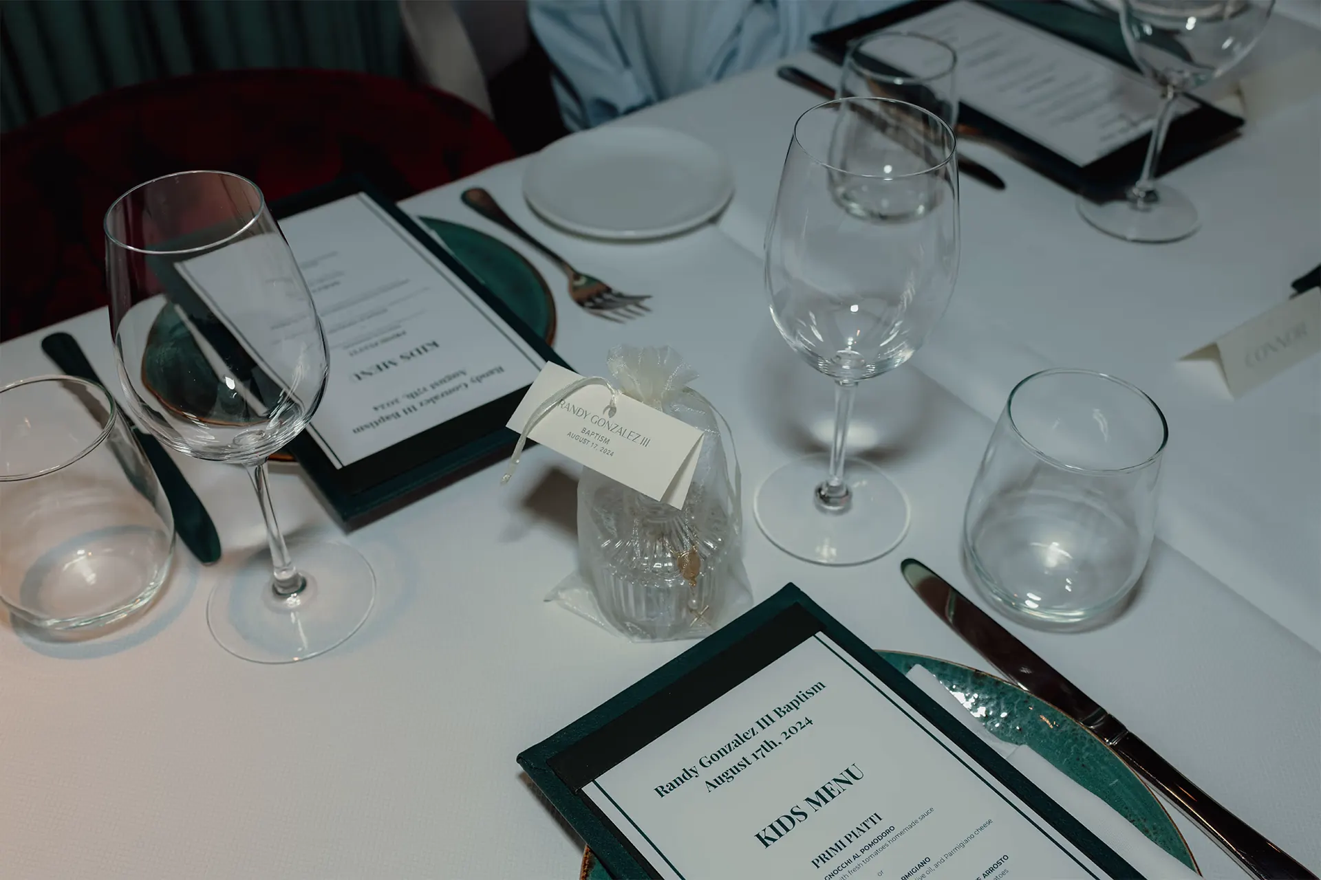 Beautifully decorated table for a baptism celebration lunch at Zucca