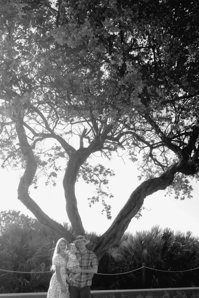 Authentic black and white family portrait during a lifestyle session in Delray Beach.
