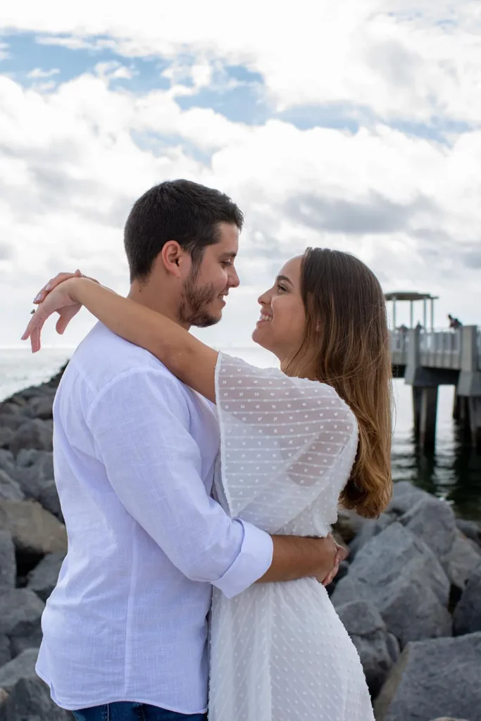 Romantic portrait of a couple during their engagement session in Miami