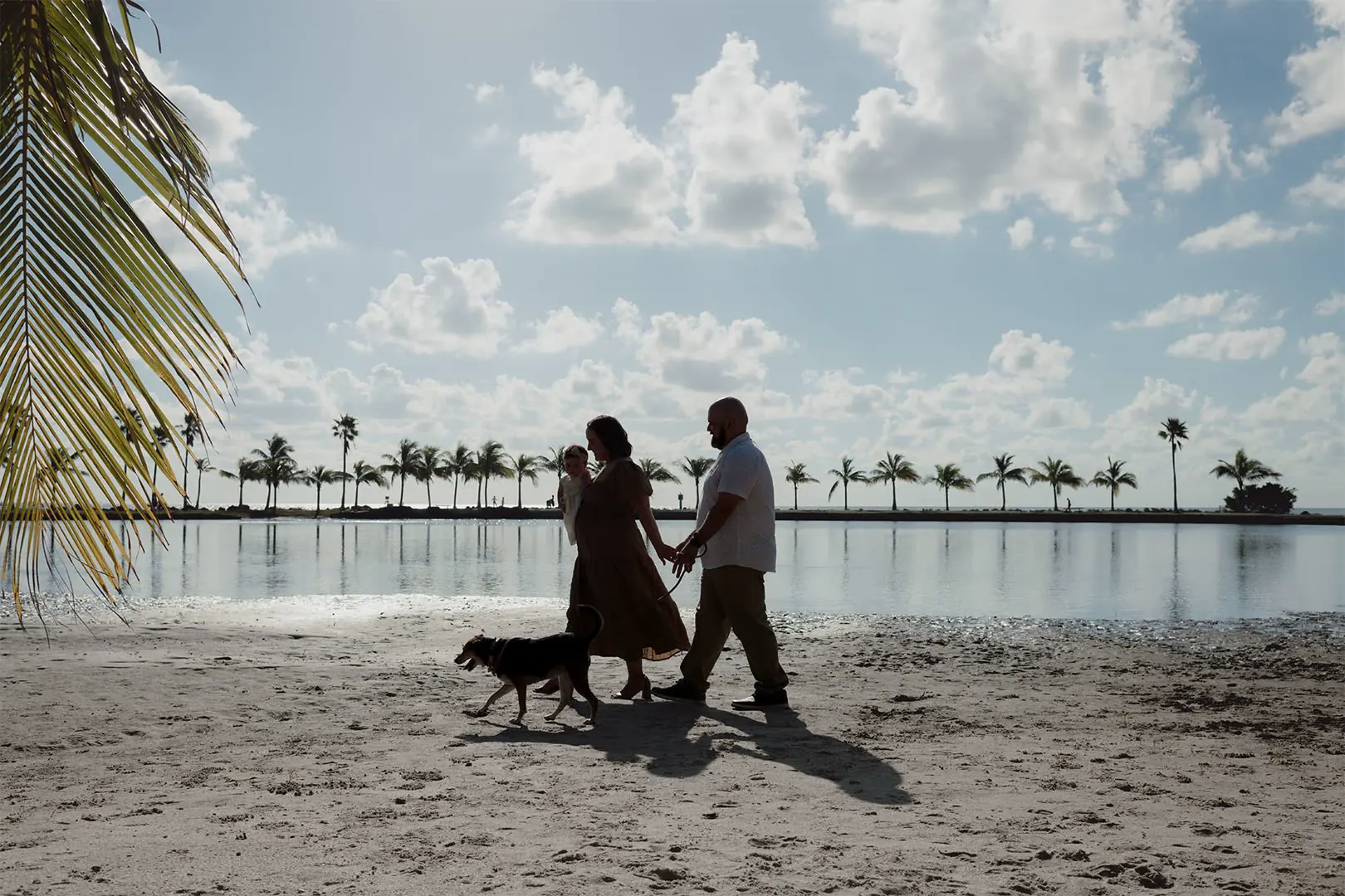 Artistic silhouette of the family during their sunset session in Miami
