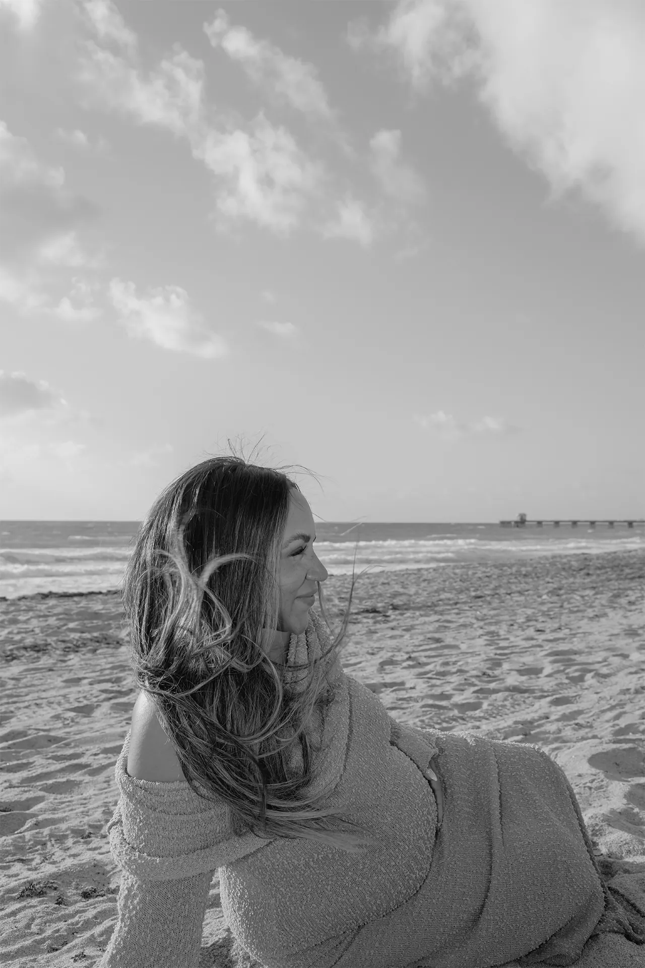 Intimate closeup maternity portrait of Alex during the golden hour