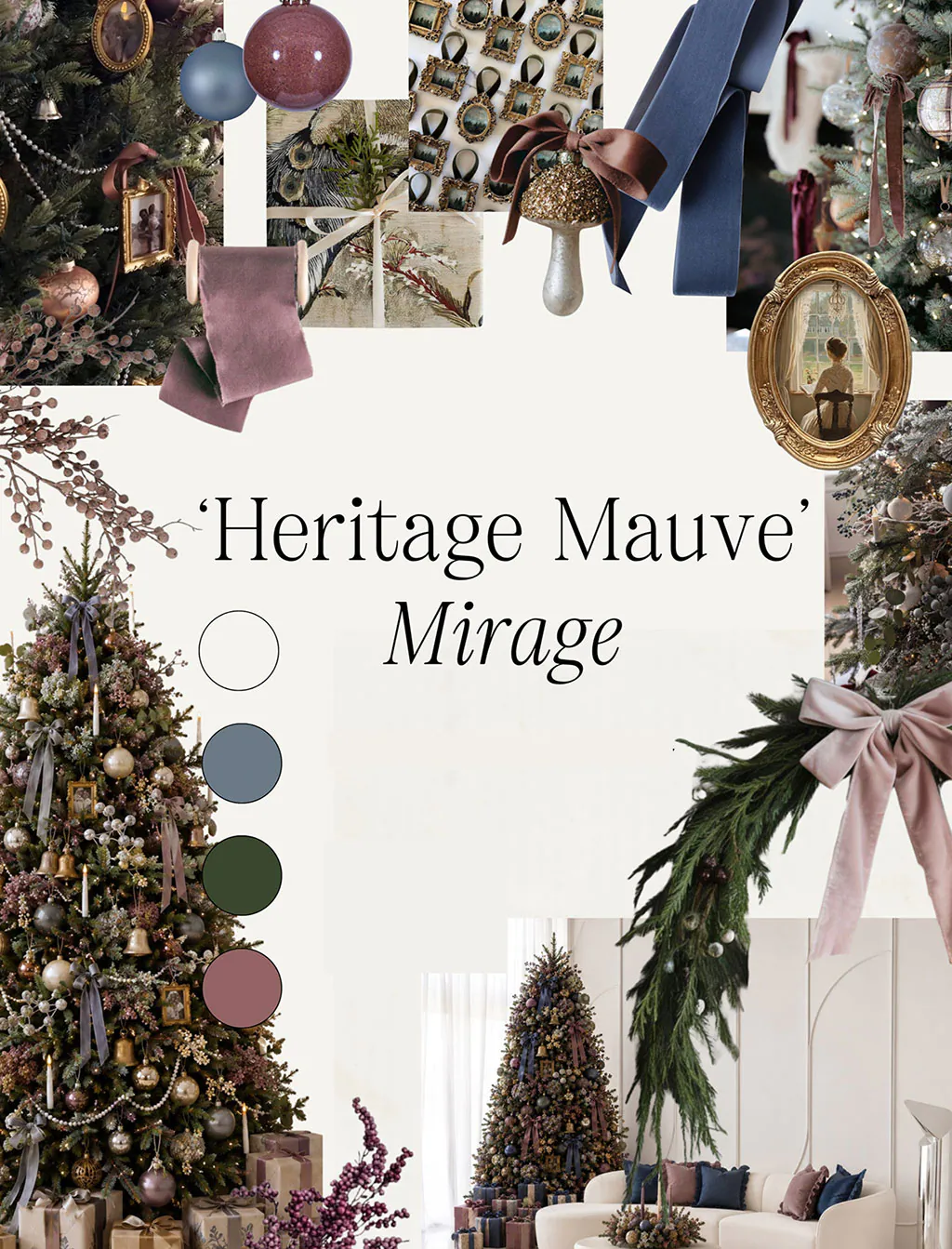 Heritage Mauve Christmas set mood board for Mirage Studio at Mint Room Miami